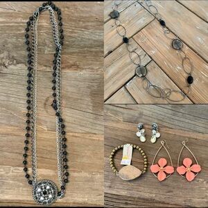 Jewelry set (5 pieces) - 2 necklaces, 1 bracelet, 2 pairs of earrings